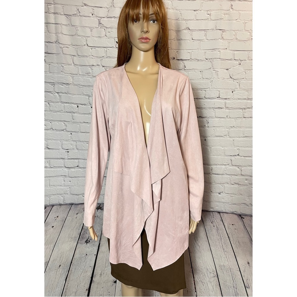 Soft Surroundings Faux Suede Ultra Soft Pink Waterfall Cardigan Size M - Picture 3 of 12